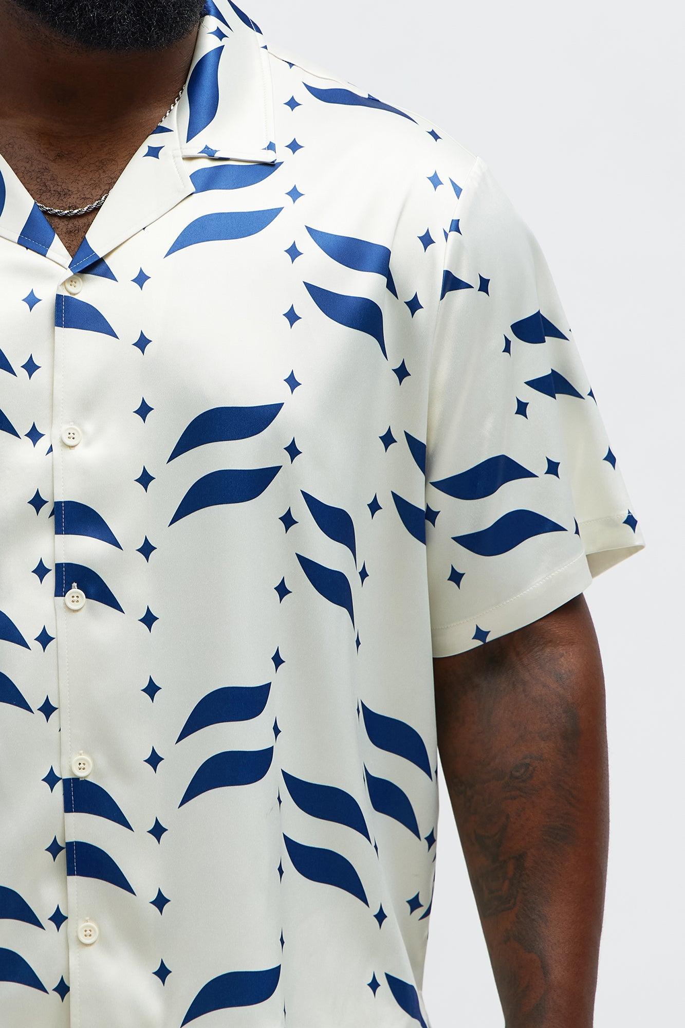 Relaxed Star Panel Button Up Shirt - Cream/combo Male Product Image