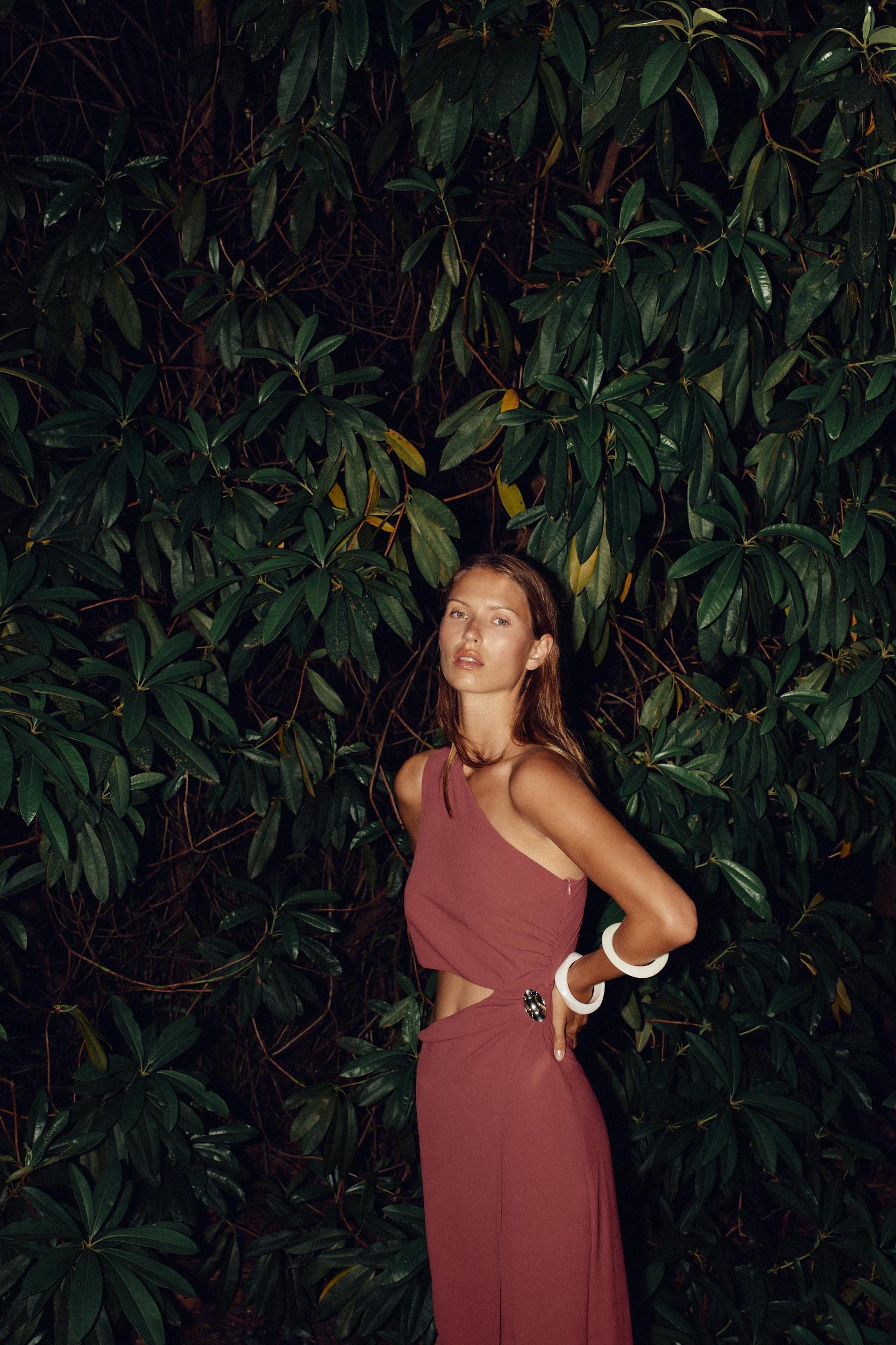 ASYMMETRIC MIDI DRESS WITH APPLIQUÉ Product Image