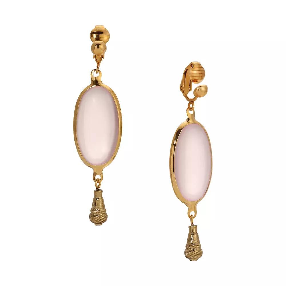 1928 Gold Tone Pink Stone Oval Drop Clip-On Earrings, Womens Product Image