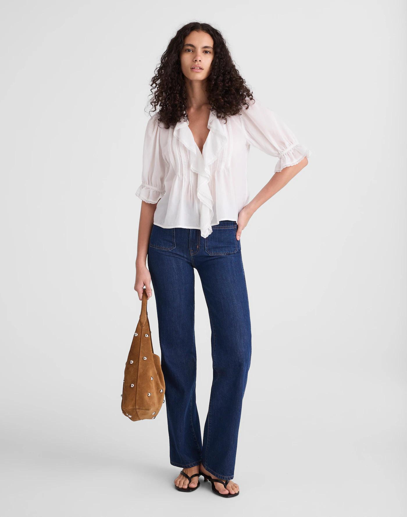 Pintucked Ruffled Puff-Sleeve Top Product Image