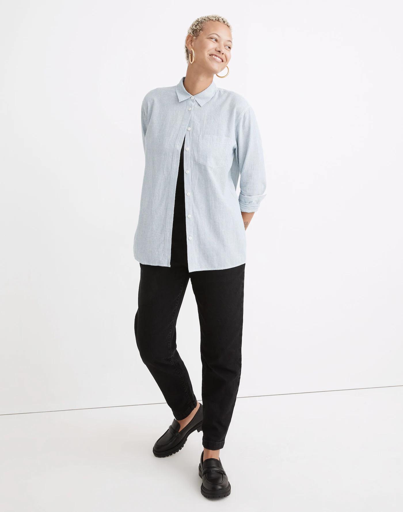 Oversized Ex-Boyfriend Tulip-Back Shirt in Stripe Product Image