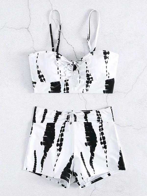 Irregular Print Tie Up Cami Top & Shorts Binikis Product Image