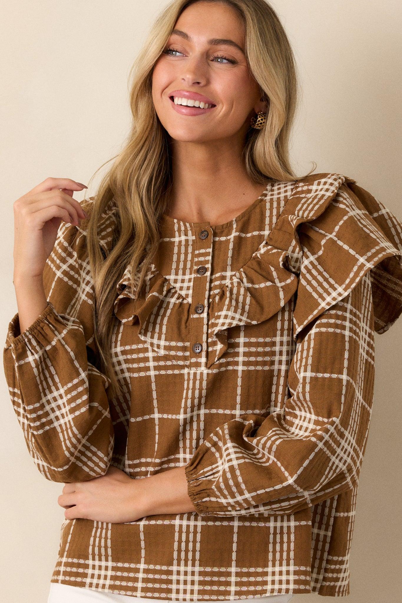 Mellow Moments Cotton Mocha Flutter Sleeve Blouse Product Image