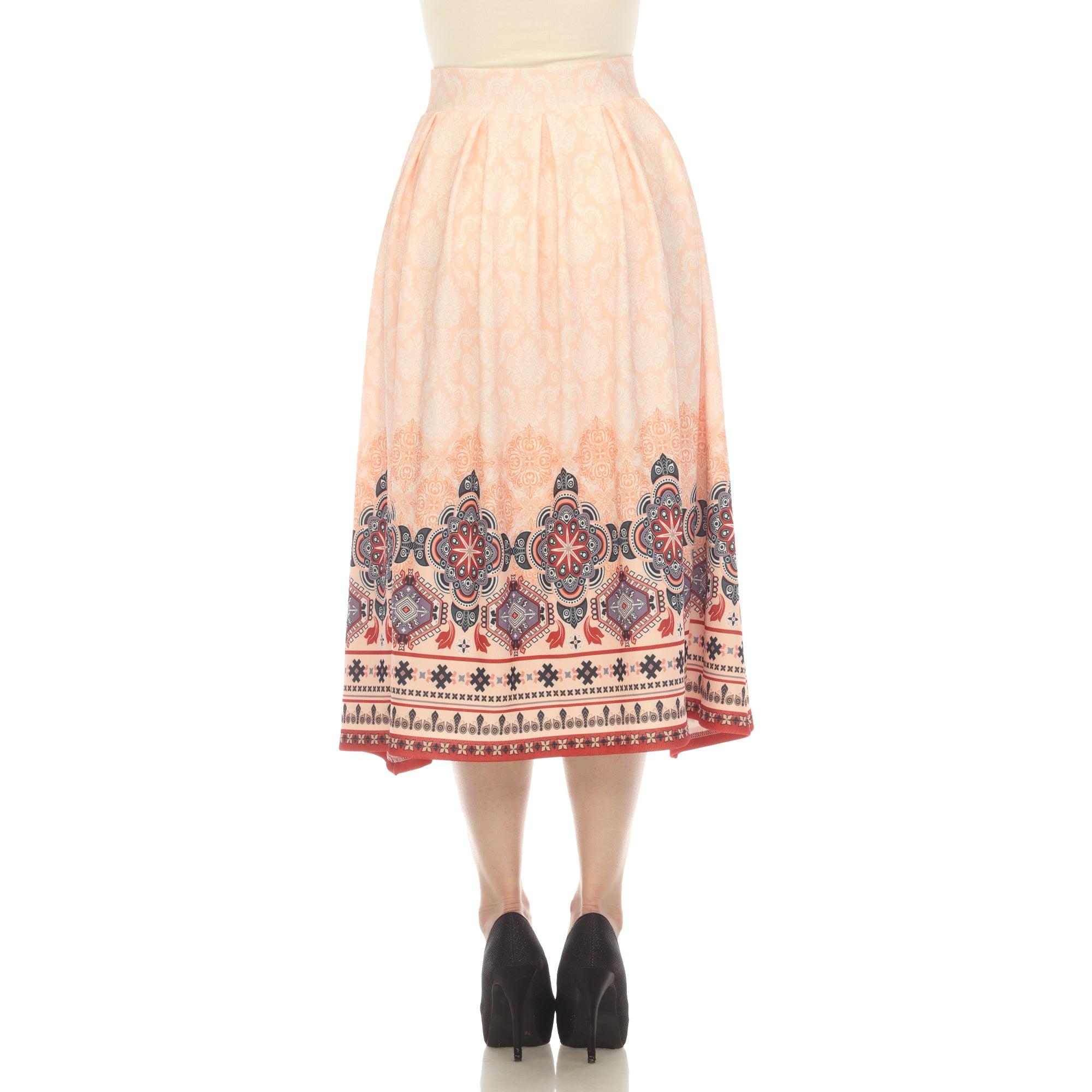 Orange Pleated Skirt with Border Prints Product Image