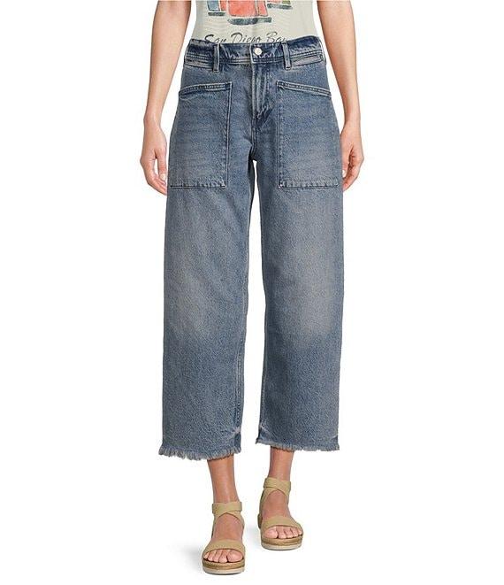 Lucky Brand Stretch Denim High Rise Wide Leg Patch Pocket Jeans Product Image