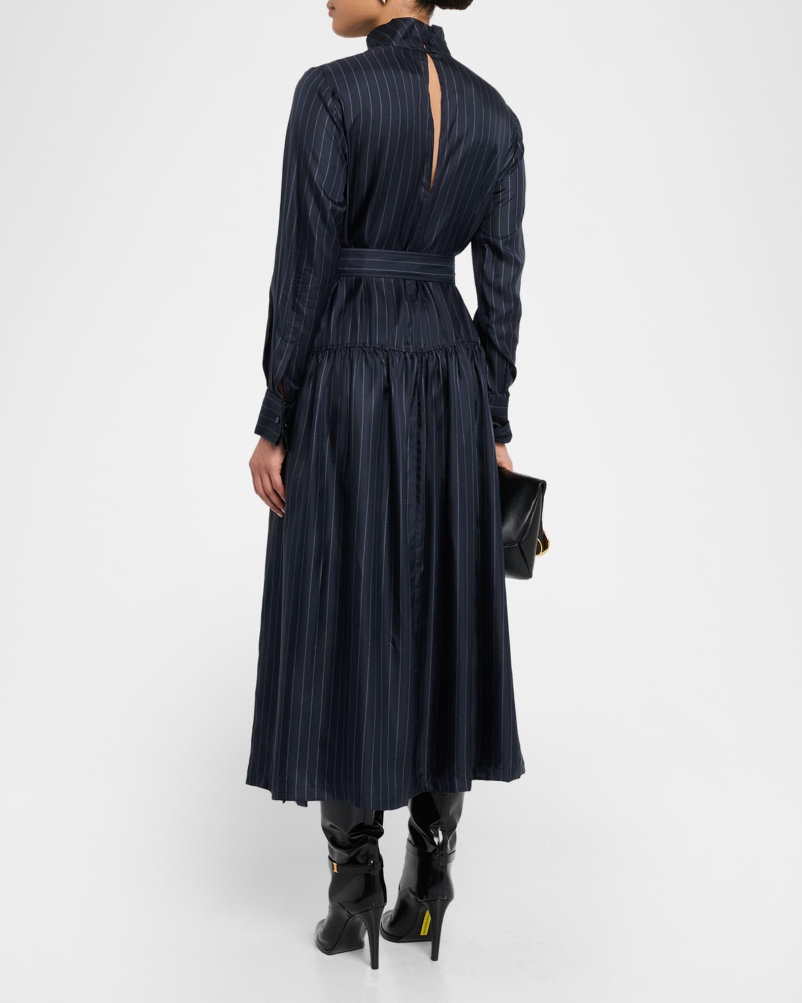 Sabbia Pinstripe Silk Midi Dress Product Image