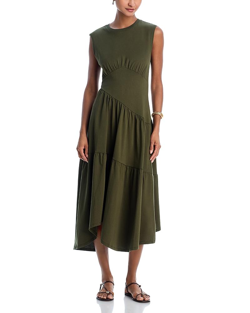 Womens Cotton Asymmetric Tiered Midi-Dress Product Image
