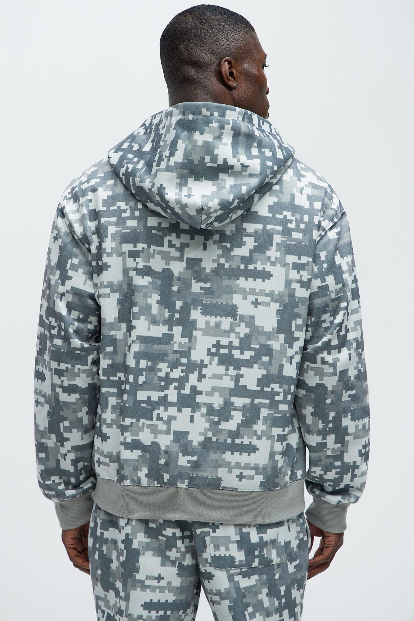 Digi Camo Oversized Zip Up Hoodie - Grey/combo Product Image