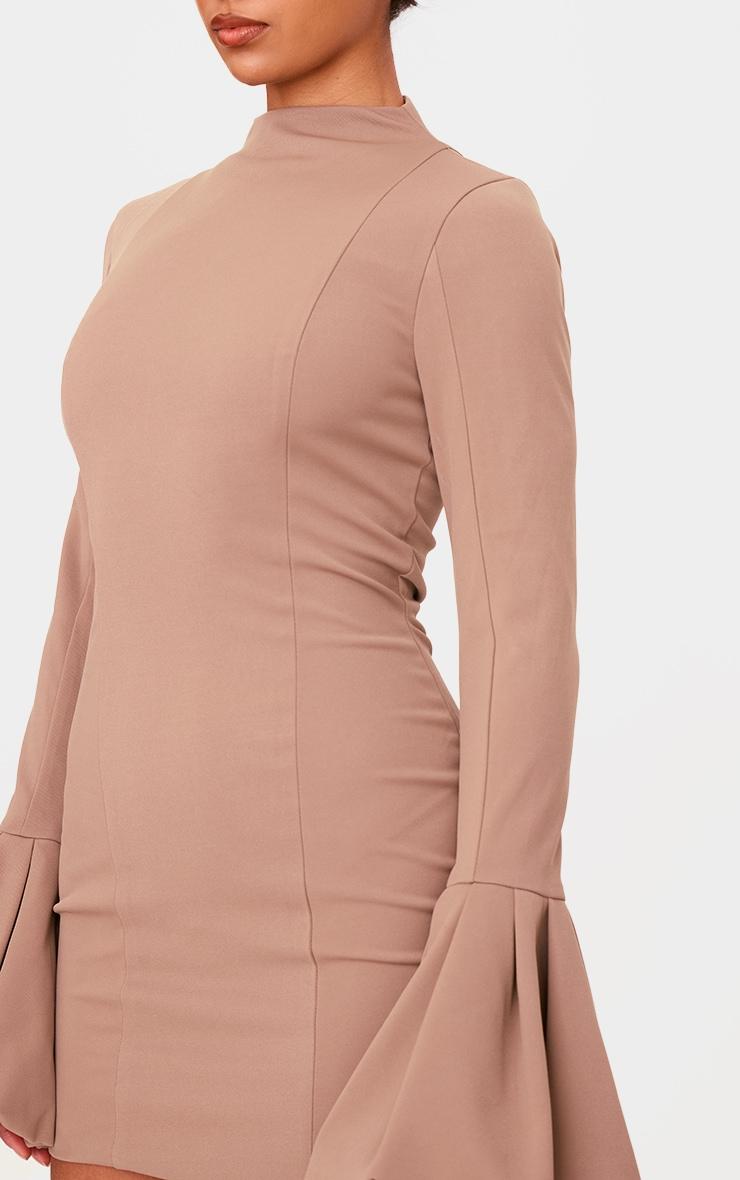 PLT Label Taupe High Neck Puff Sleeve Bodycon Dress Product Image