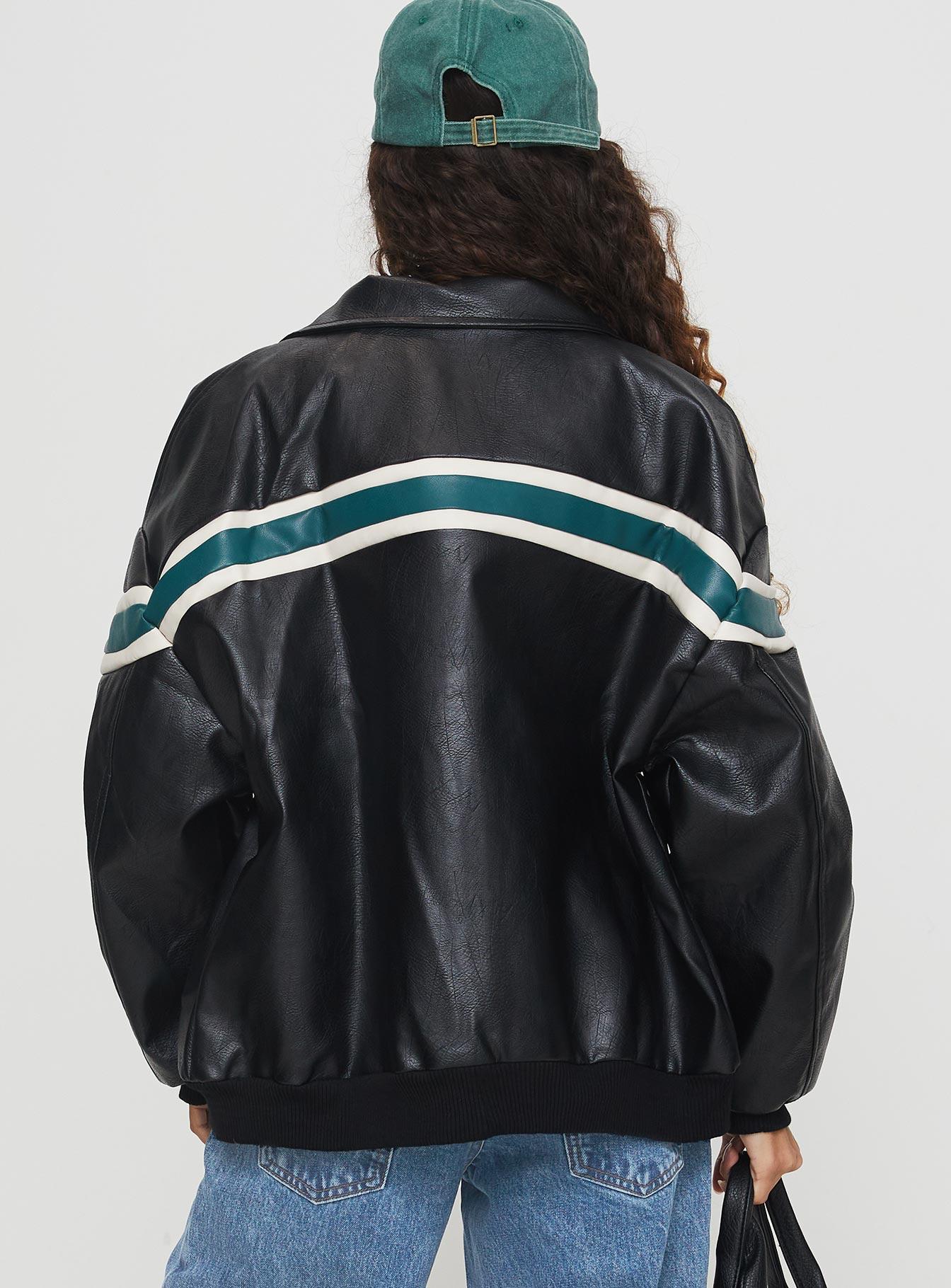 Goldsmith Faux Leather Bomber Jacket Black / Green Product Image