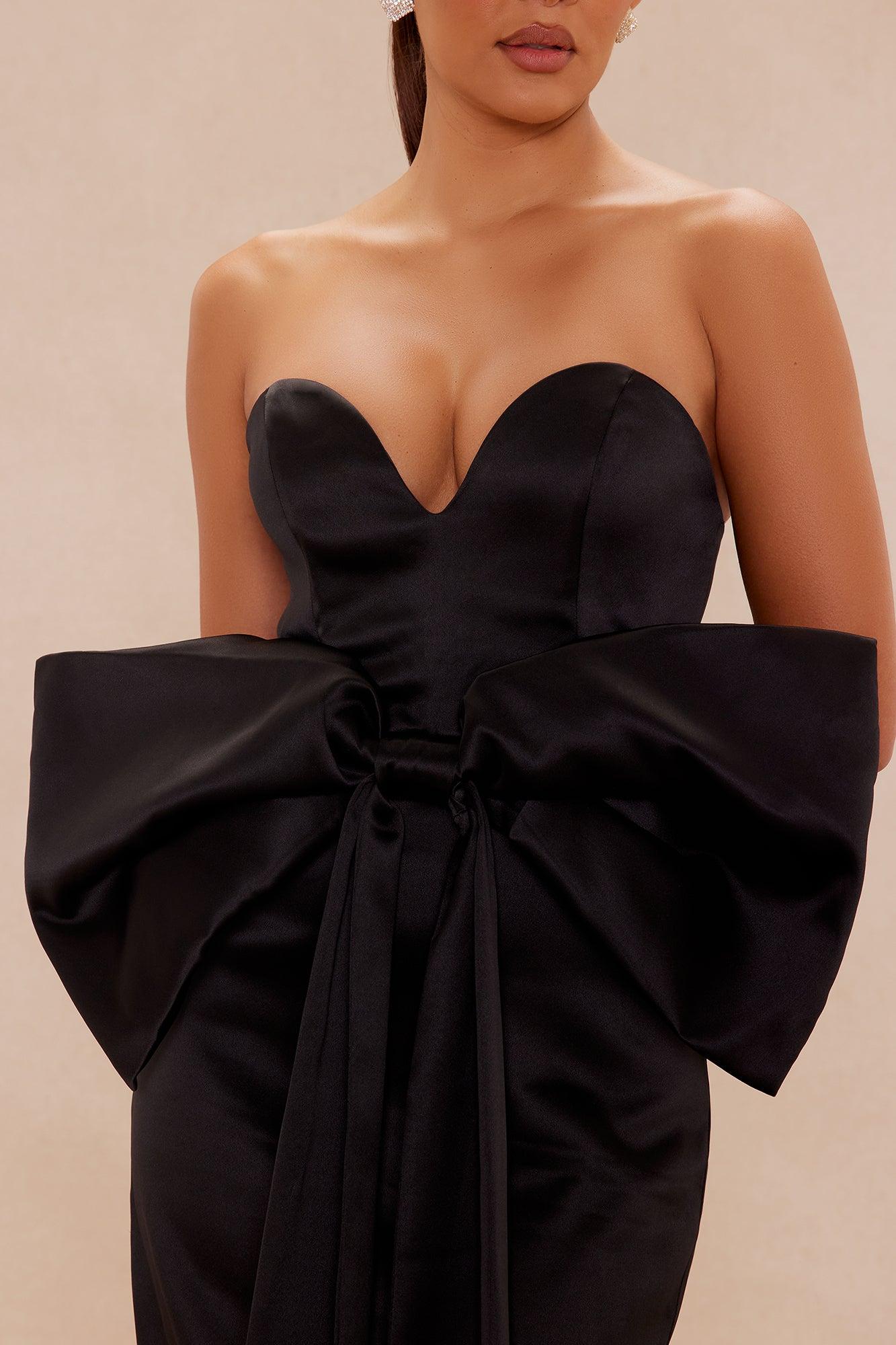 Margot Bow Satin Gown - Black Female Product Image