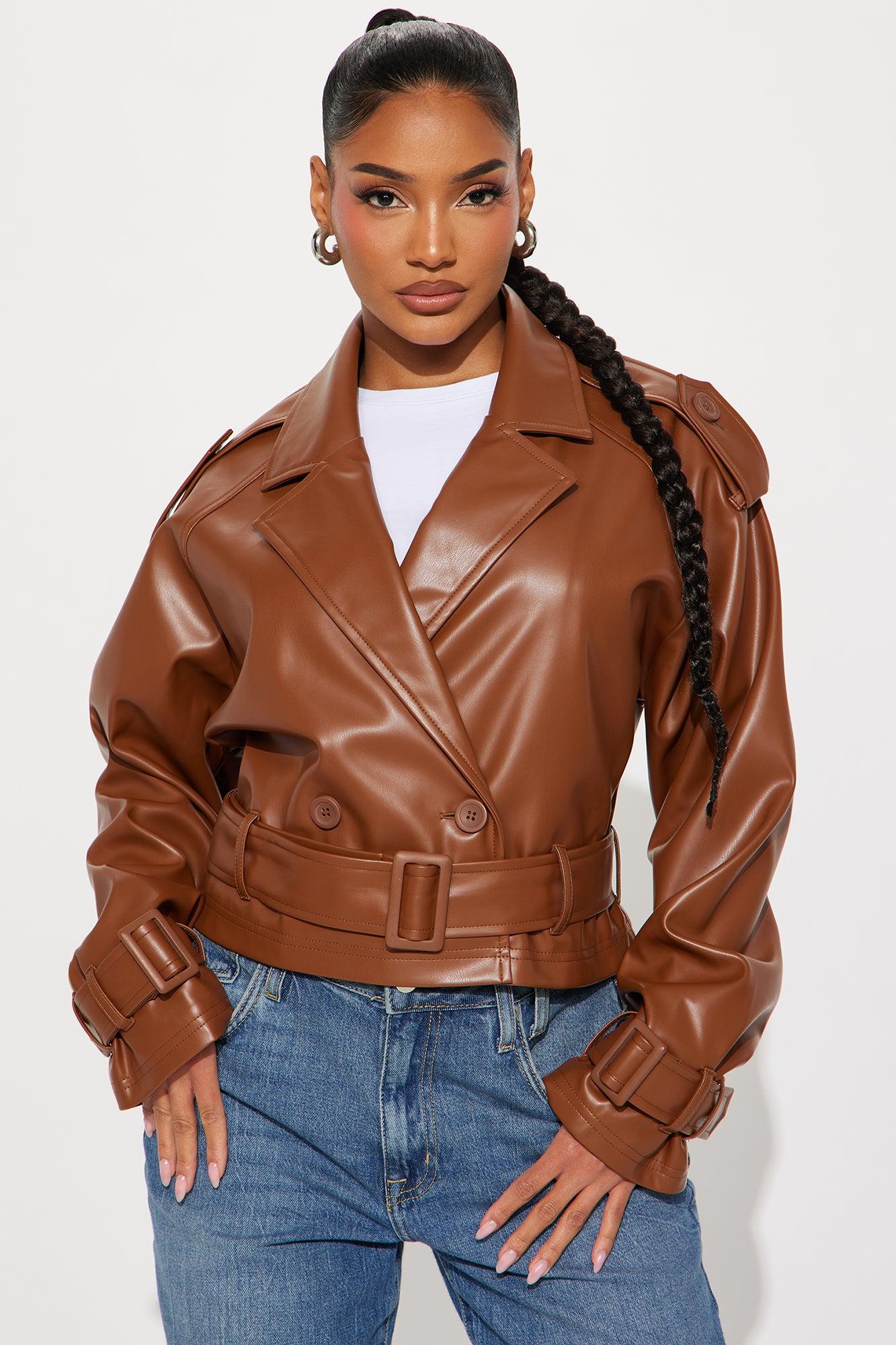 Kourtney Cropped Faux Leather Trench - Cognac Female Product Image