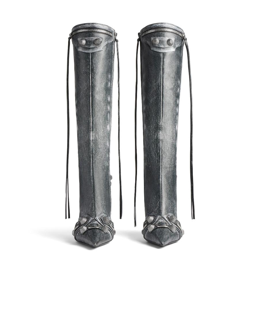 BALENCIAGA Brushed Leather Cagole Boots With Studs And Zips 10cm In Black Product Image