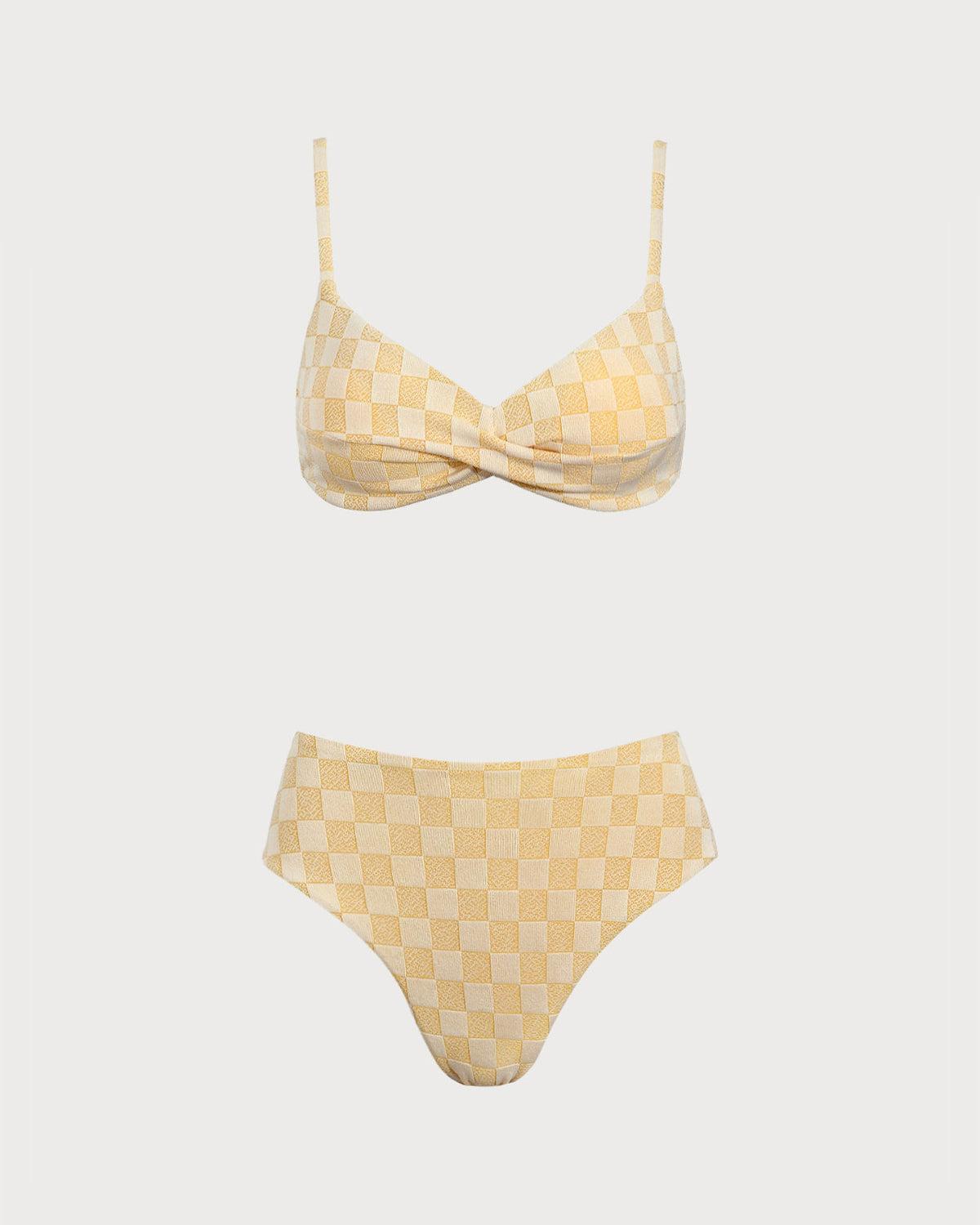 Yellow Plaid Bralette Bikini Set Product Image