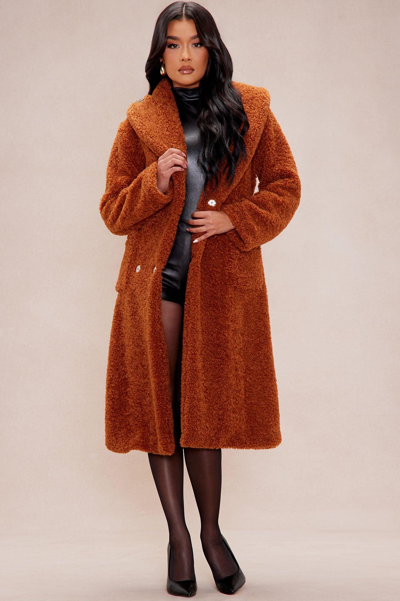 Alyssa Faux Fur Coat - Cognac Product Image