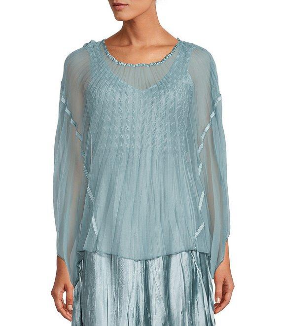 Komarov Popover Chiffon Round Neck Long Sleeve Handkerchief Hem Midi Dress Product Image