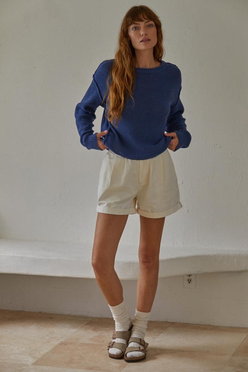 Denim Blue Cotton Sweater Product Image