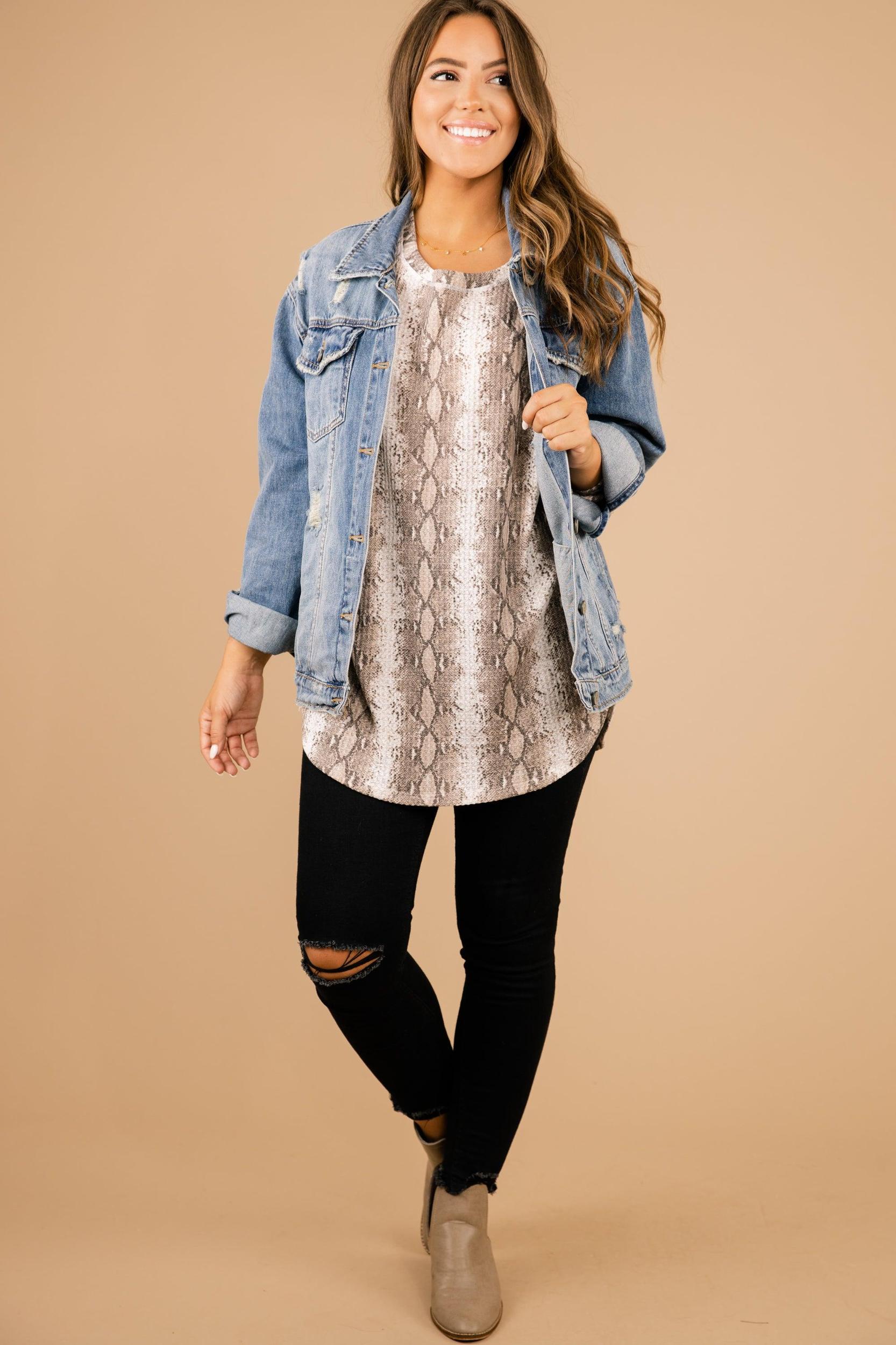 Easy Like Sunday Taupe Brown Snake Print Tunic Female Product Image