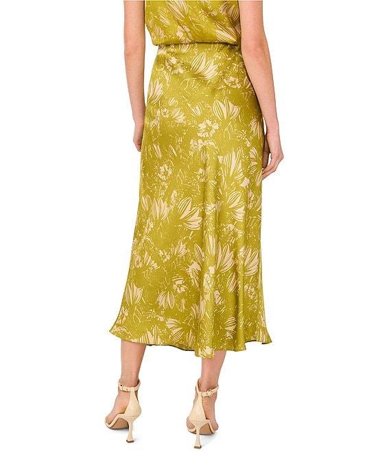 Vince Camuto Satin Floral Pull On Midi Skirt Product Image