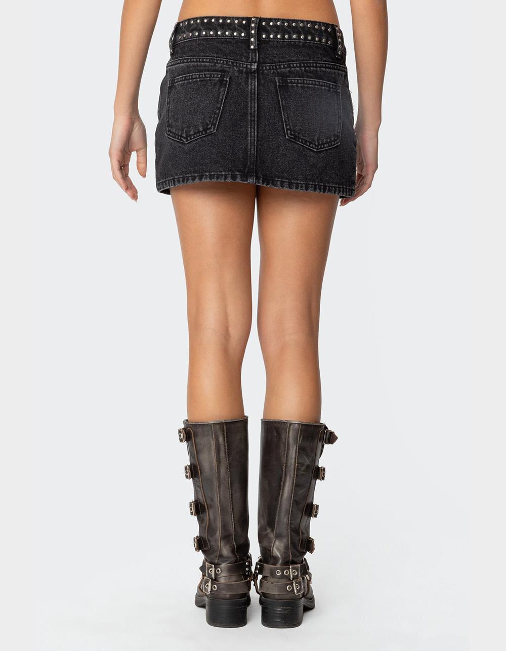 EDIKTED Mia Studded Denim Mini Skirt - BLACK Product Image