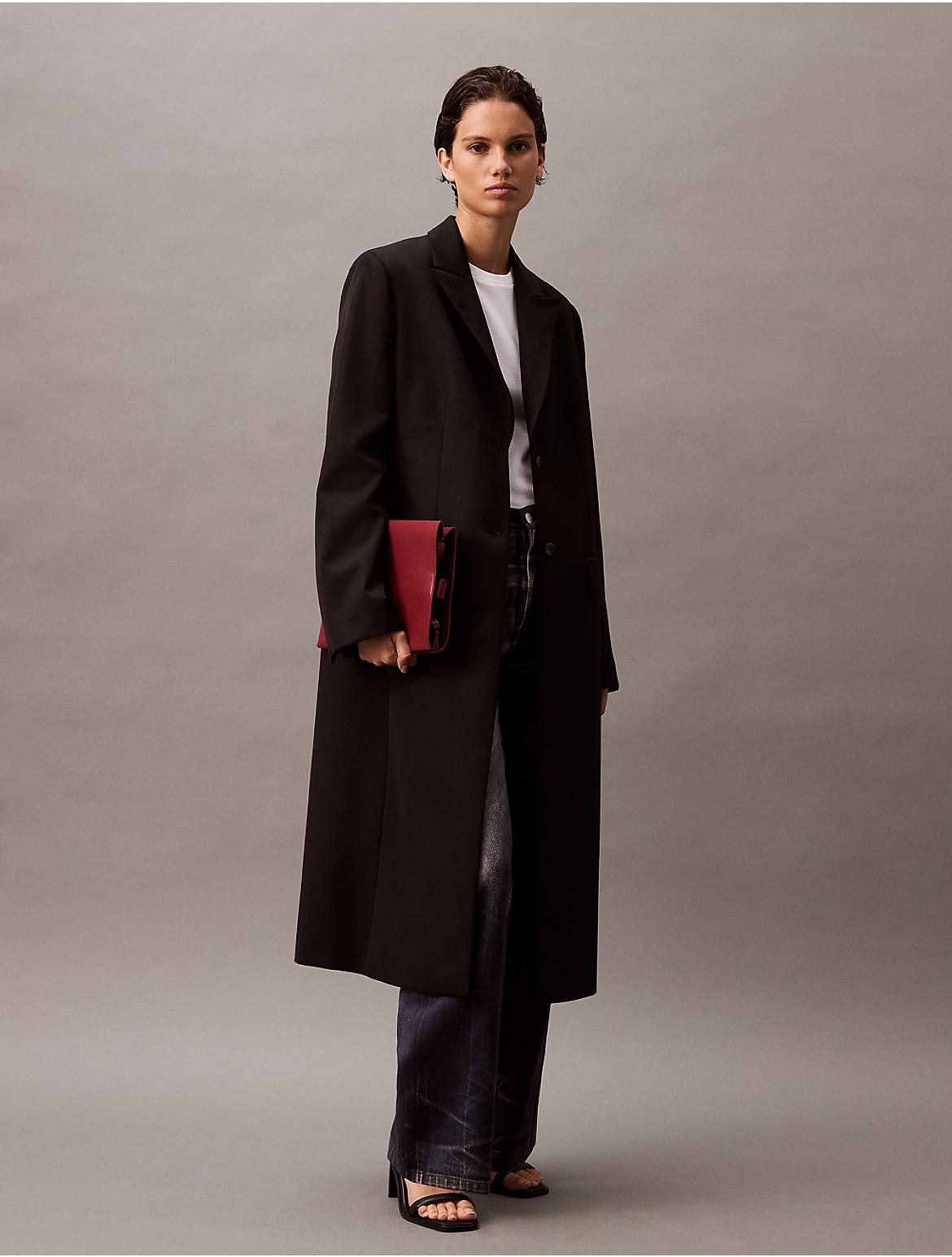 Calvin Klein Womens Crepe Single Breasted Coat - Black Product Image