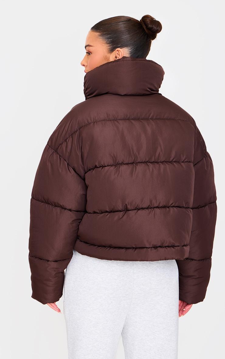 Chocolate Brown Quilted Asymmetric High Neck Puffer Jacket Product Image
