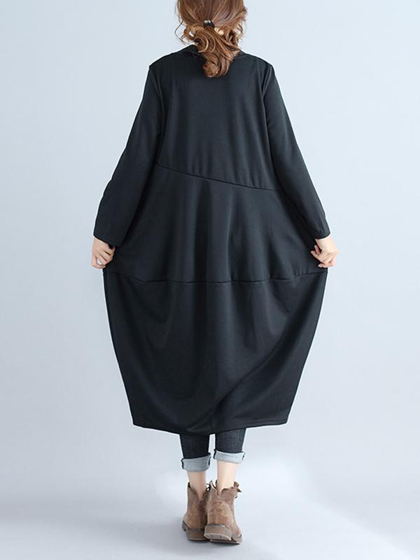 Casual Loose Plus Size Solid Color Hooded Midi Dresses Product Image