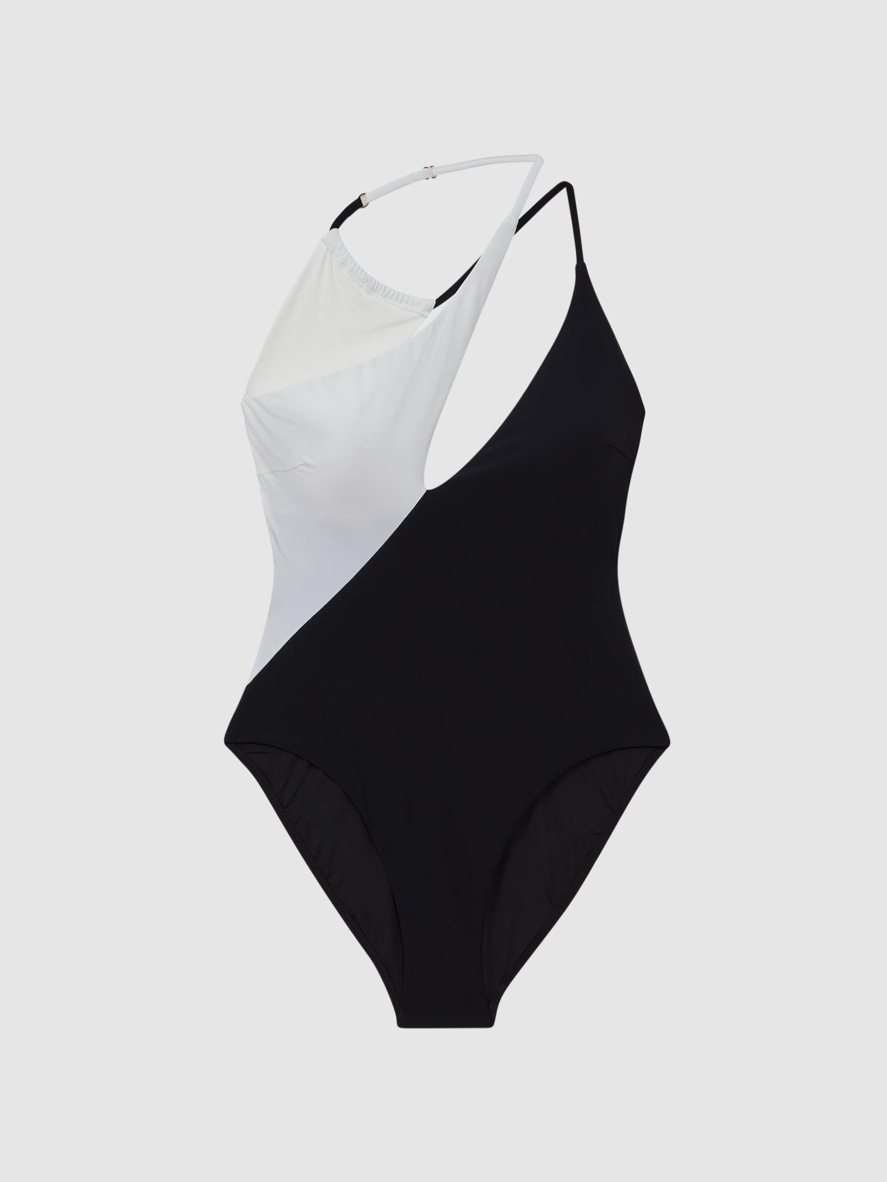 Asymmetric Colourblock Swimsuit in Black/White Product Image
