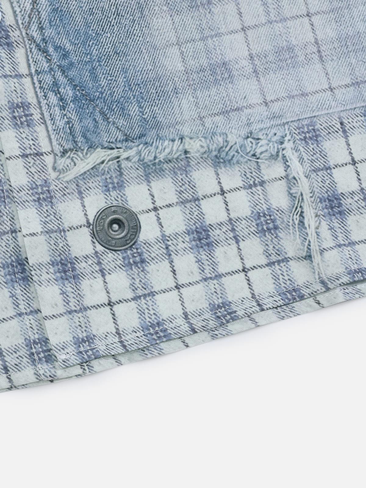 Aelfric Eden Denim Plaid Panel Short Sleeve Shirt Product Image