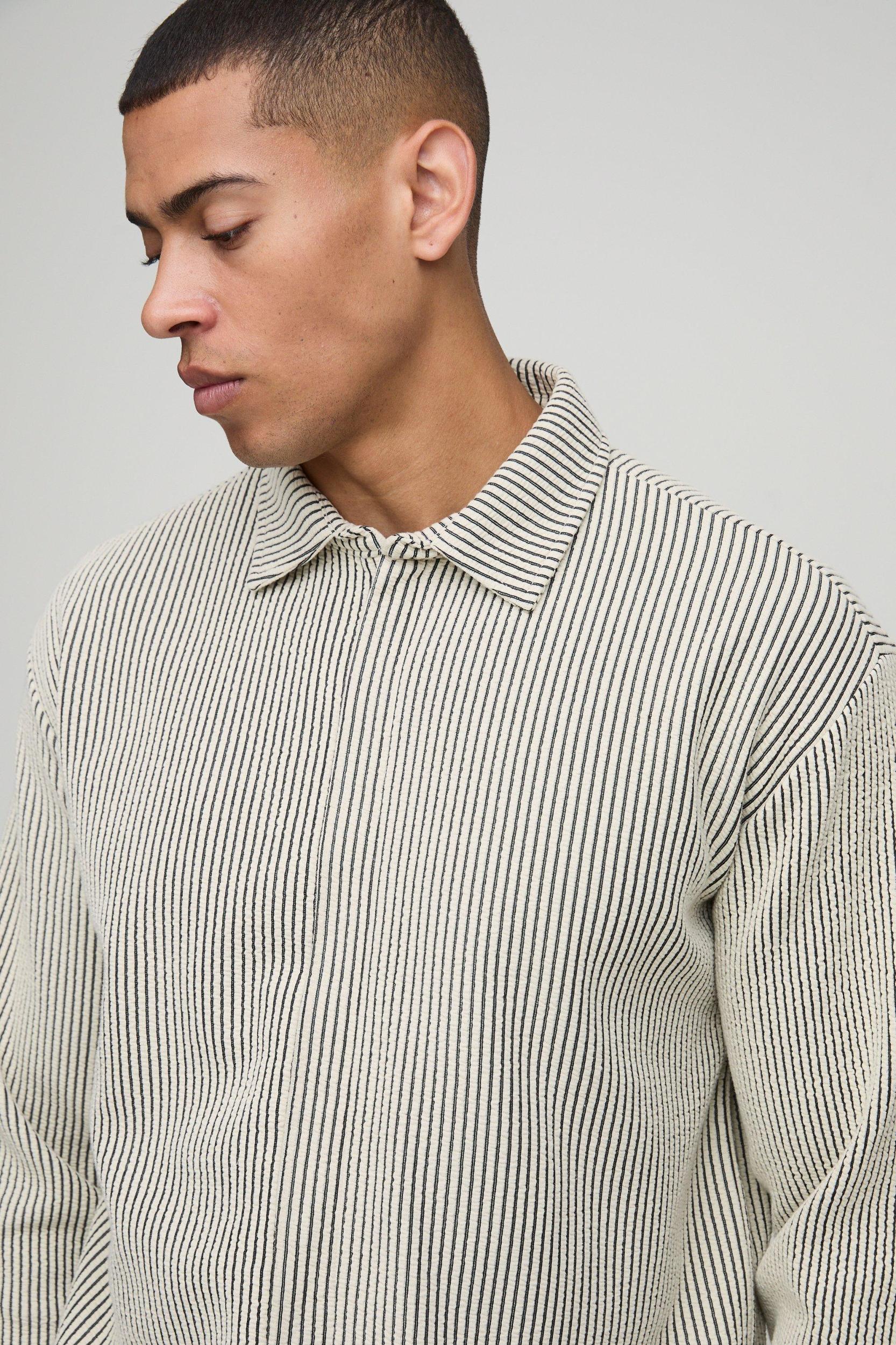Oversized Two-Tone Ribbed Jersey Overshirt & Relaxed Short Set | boohooMAN USA Product Image