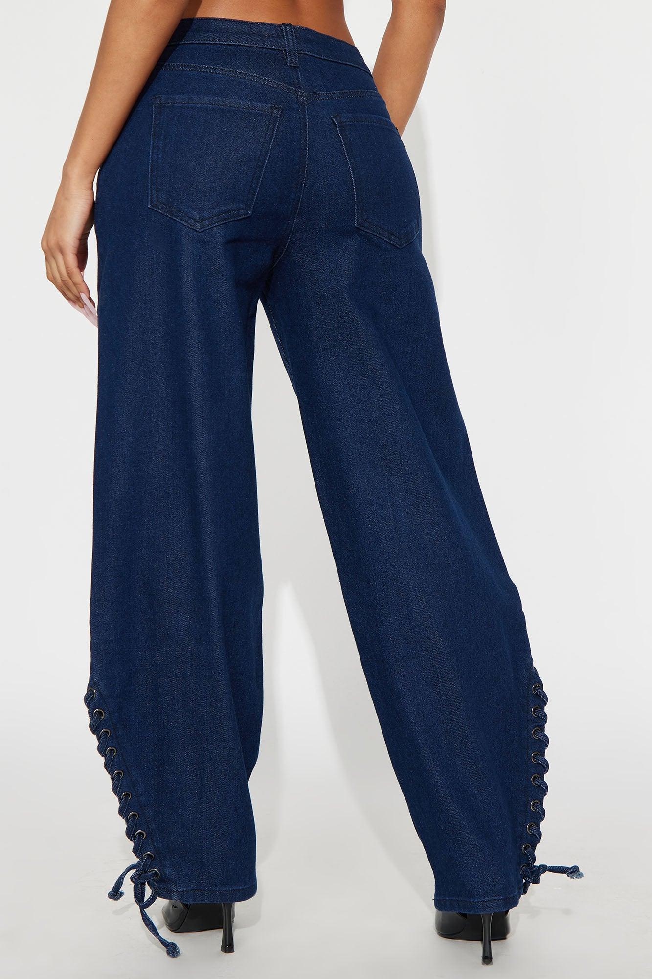 Lace It Up Barrel Leg Jeans - Dark Wash Female Product Image