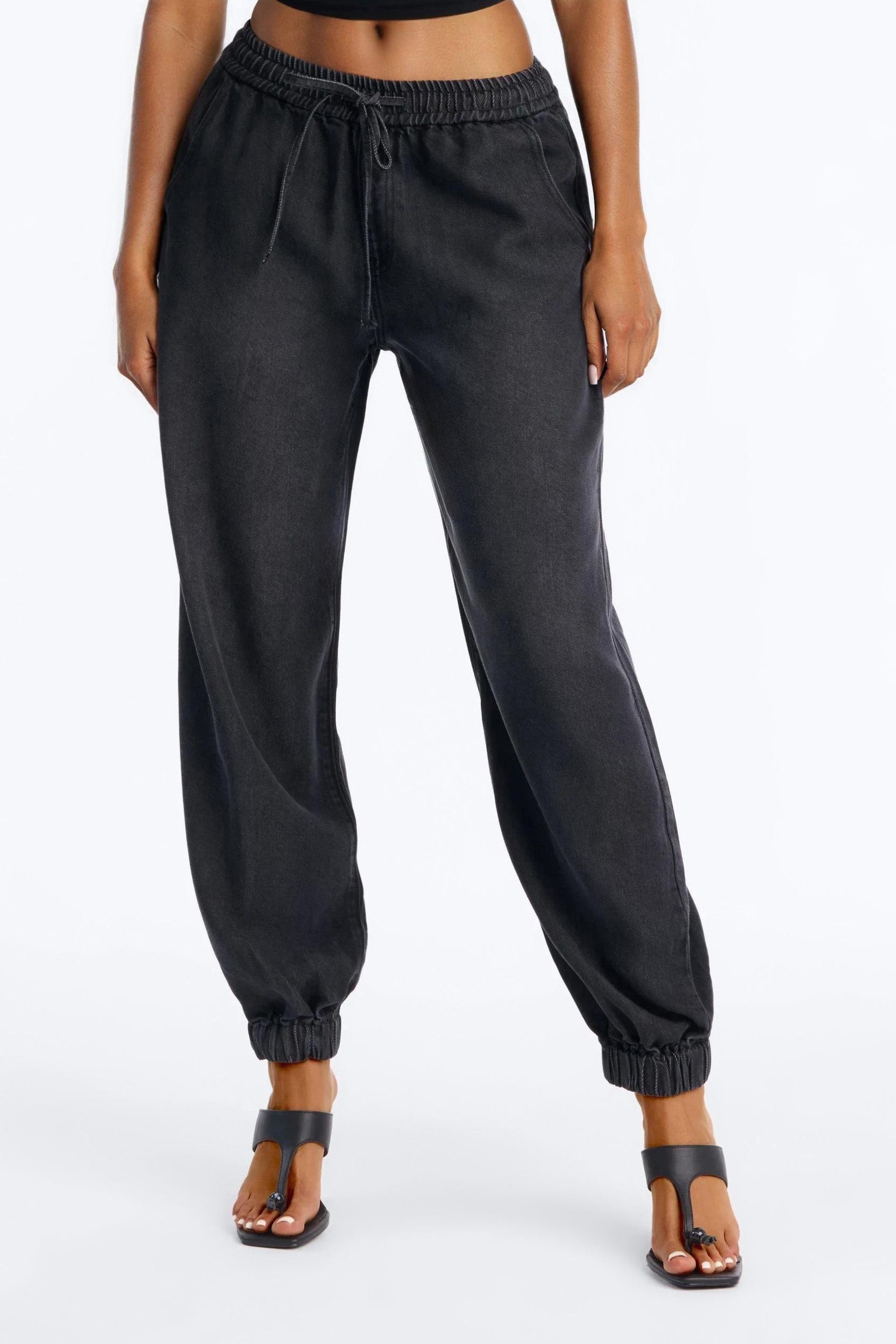 Esplanade Tie Waist Loose Drapey Jogger Jeans - Black Wash Female Product Image