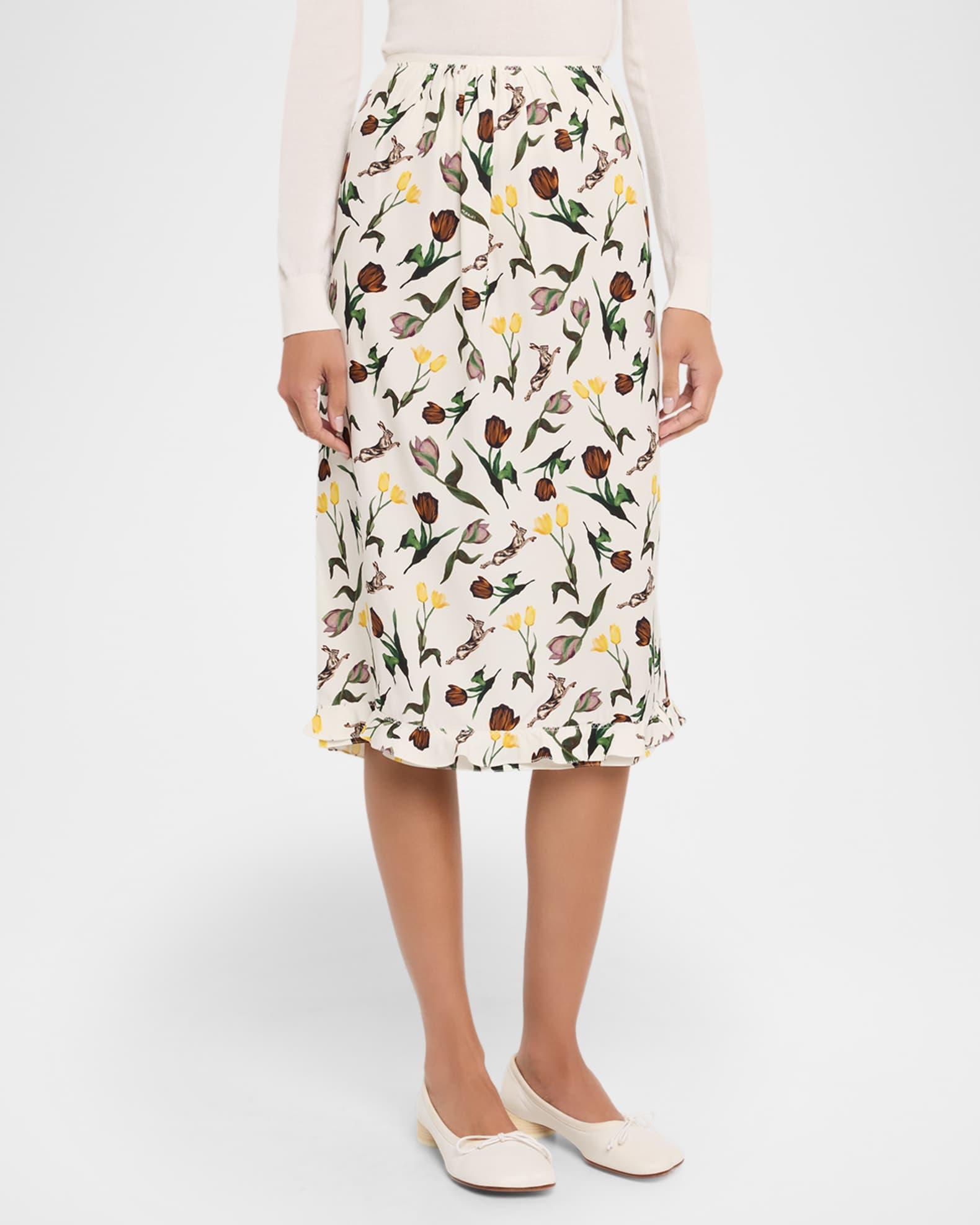 Floral Ruffle Midi Skirt Product Image