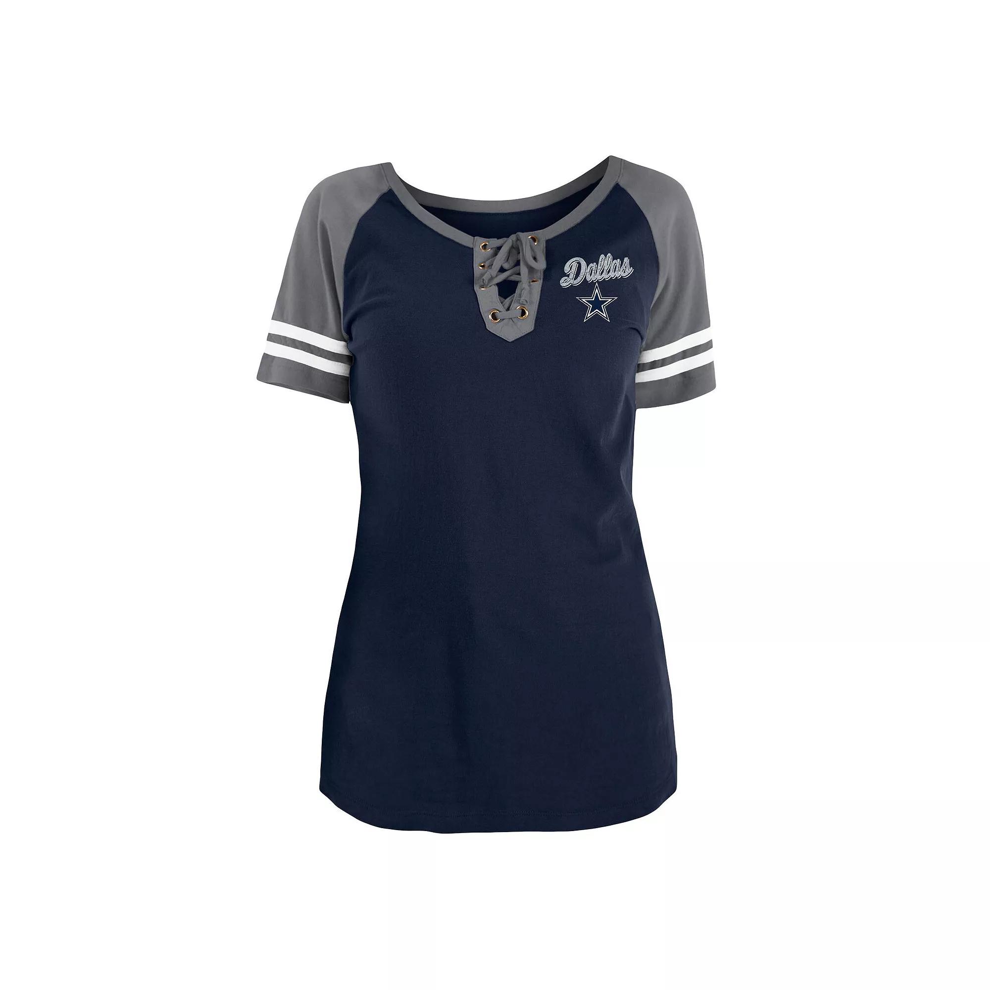 Women's New Era Navy Dallas Cowboys Team Logo Lace-Up Raglan T-Shirt,  Product Image