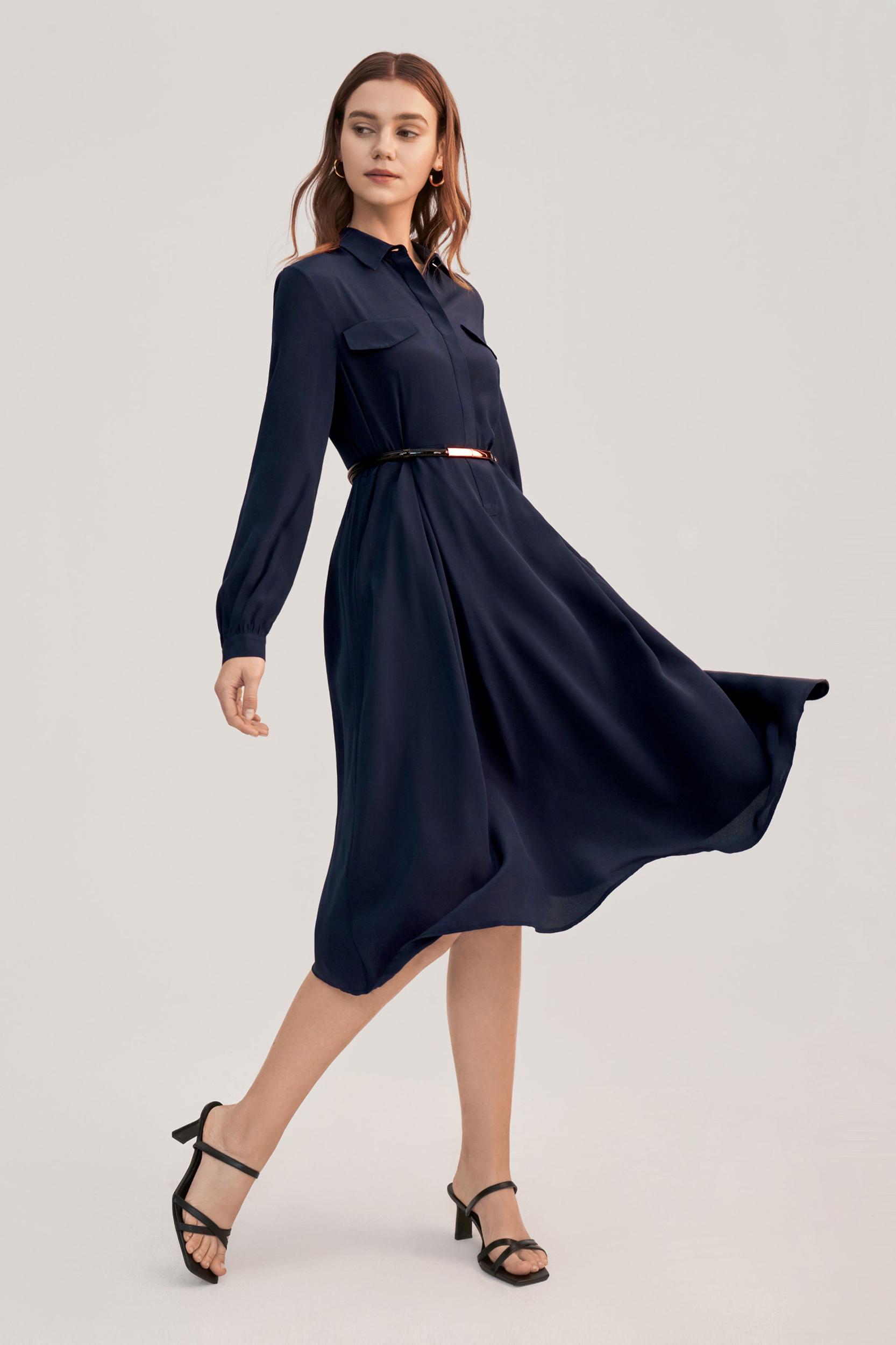 Women's Long Sleeve Retro Graceful Silk Dress Product Image