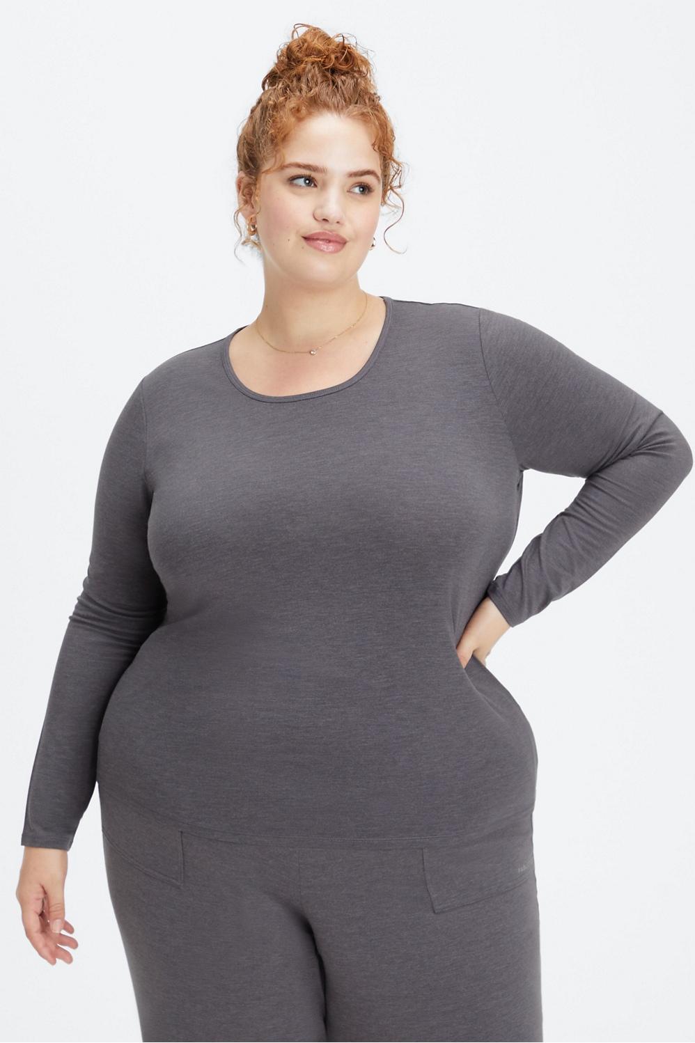 Fabletics RestoreKnit Long Sleeve Tee Womens Pewter plus Size 1X Product Image