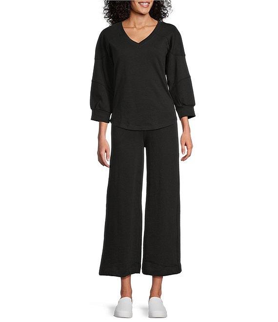 Westbound Knit 3/4 Sleeve V-Neck Stripe Detail Top Product Image