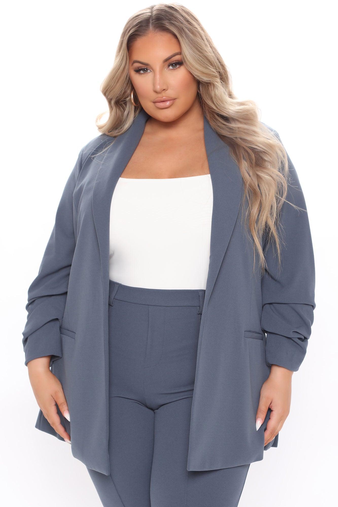 Business Classy Blazer Pant Set - Blue Product Image