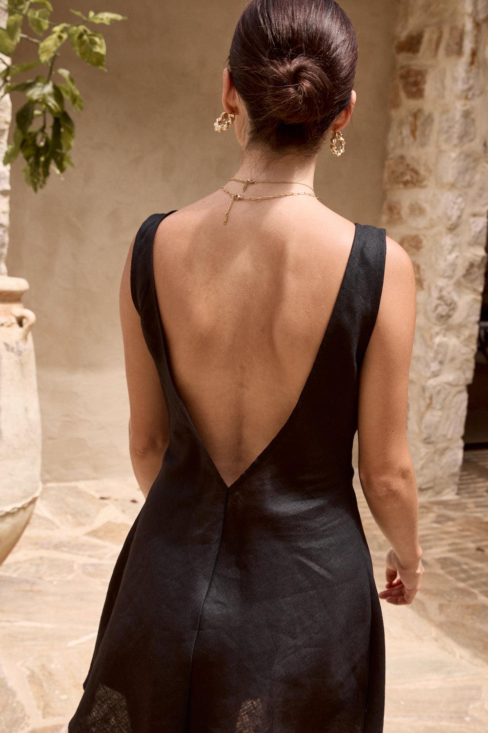 Art Of Bloom Linen Bias Cut Mini Dress Black Product Image