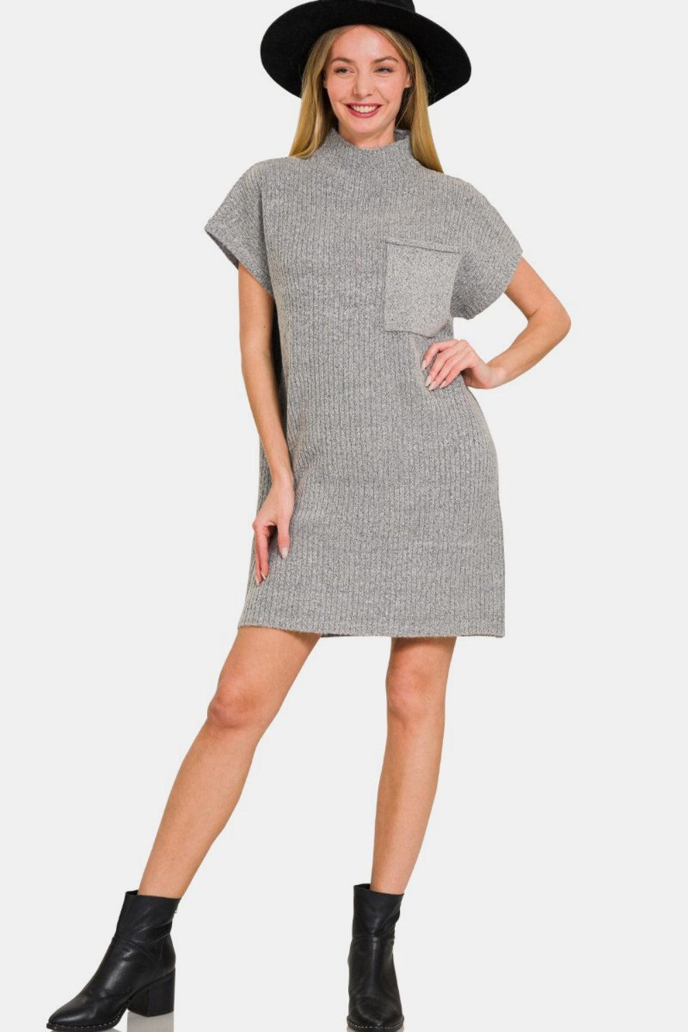 Zenana Short Sleeve Sweater Mini Dress Product Image