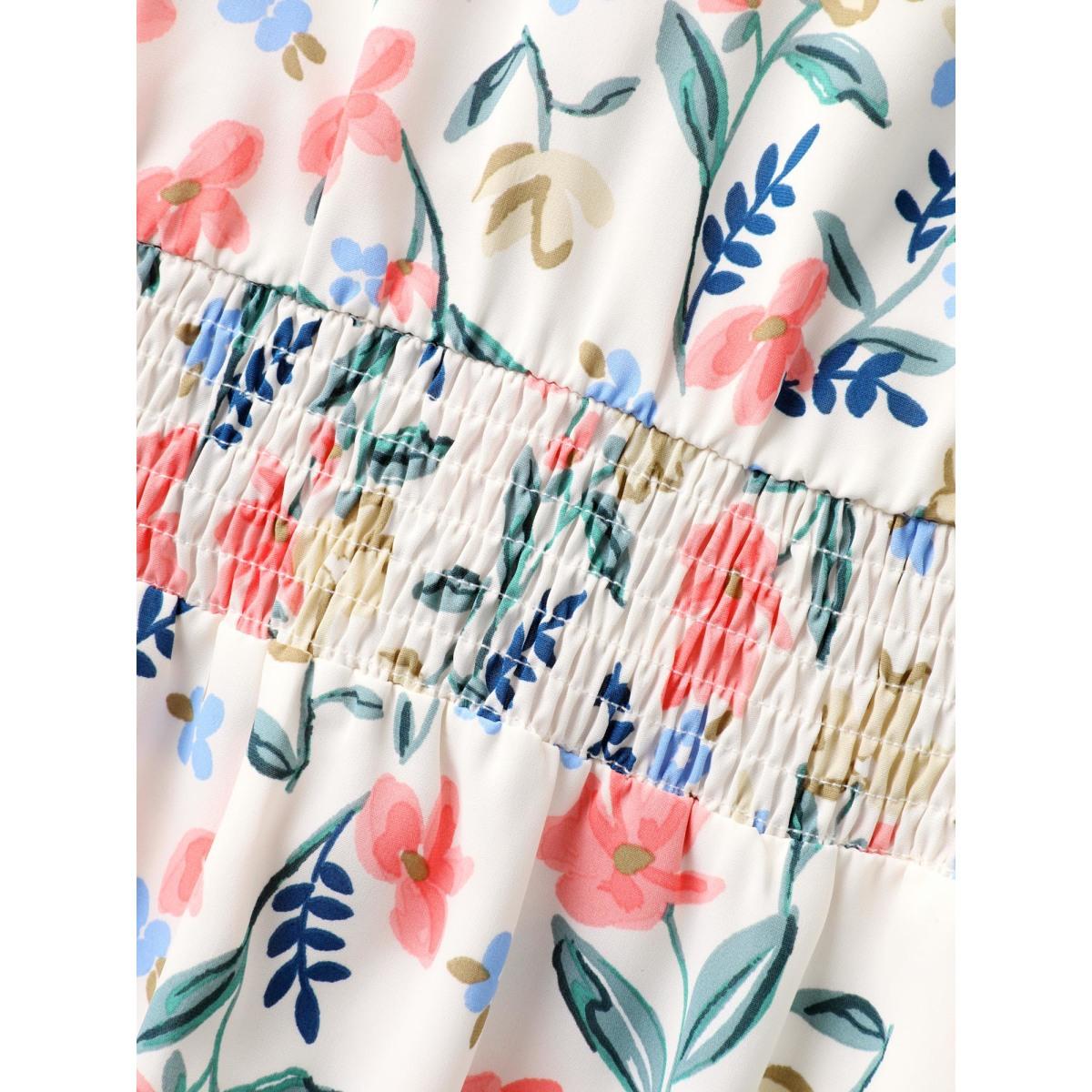 Plus Size Shirred Waist Floral Print Pockets Midi Dress Ivory Women Timeless V-neck Sleeveless Curvy BloomChic 14-16/1X Product Image