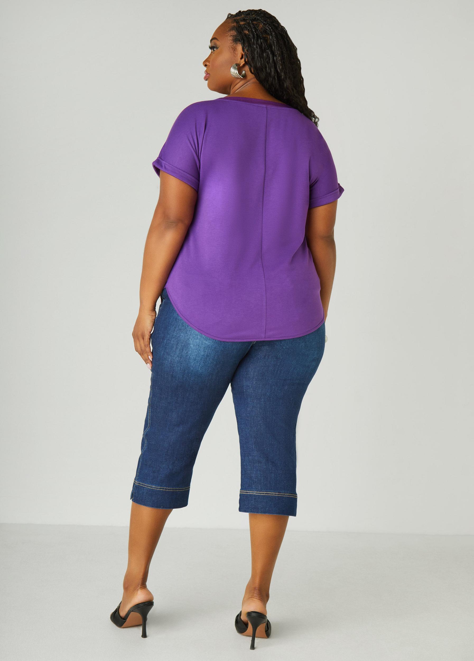 Plus Size Satin Trimmed French Terry Tee Ashley Stewart Product Image