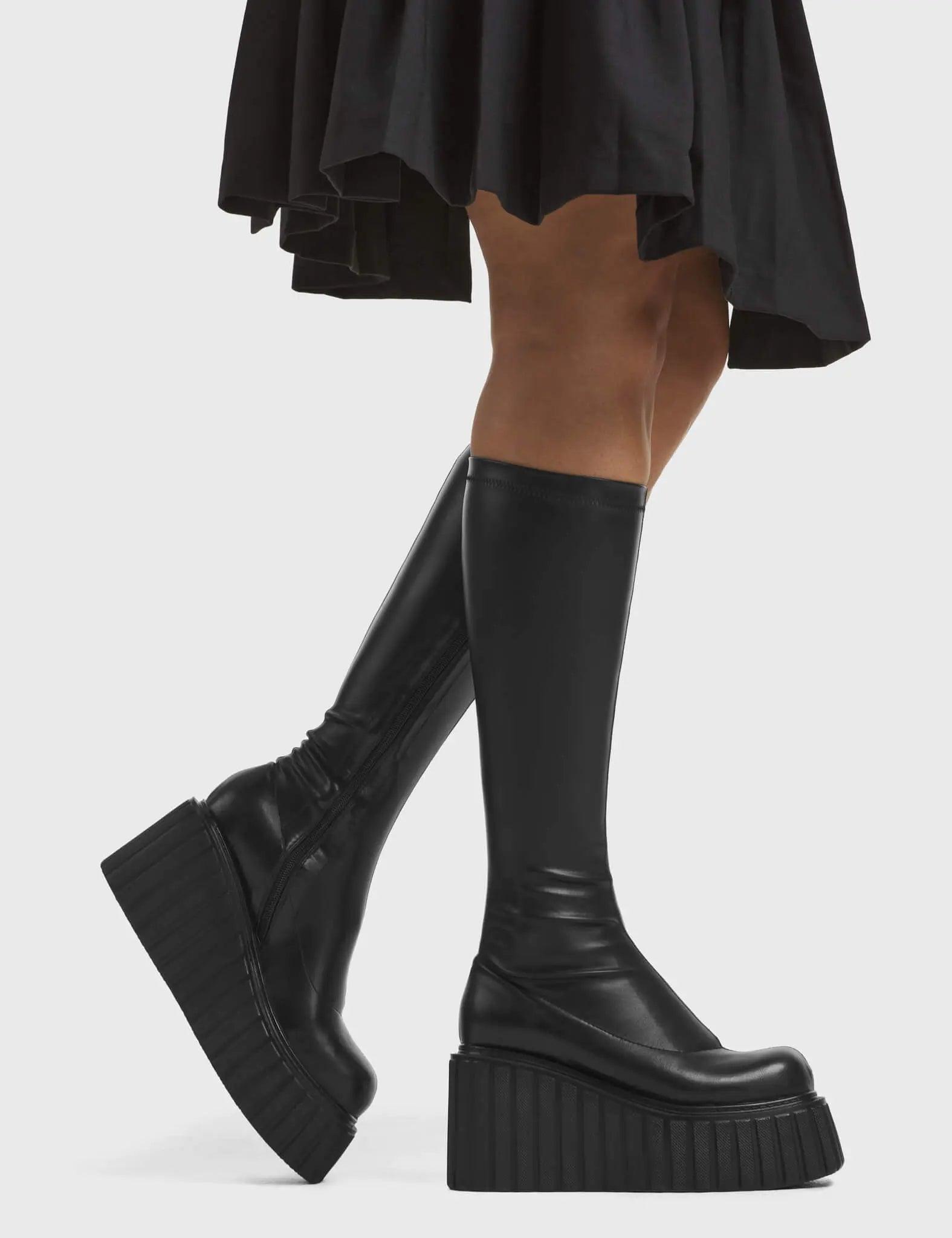 Pillow Talk Super Stretch Chunky Creeper Platform Knee High Boots Product Image