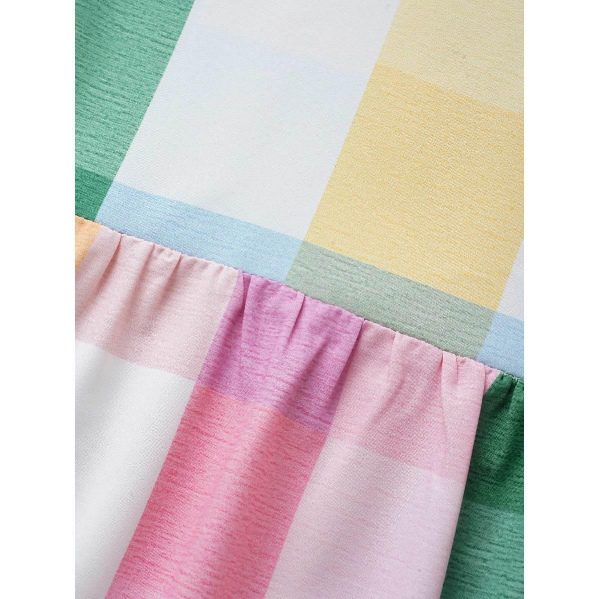 Plus Size Multicolor Contrast Plaid Tie Knot Lantern Sleeve Blouse Women Casual Elbow-length sleeve V-neck Everyday Blouses BloomChic 14-16/1X Product Image