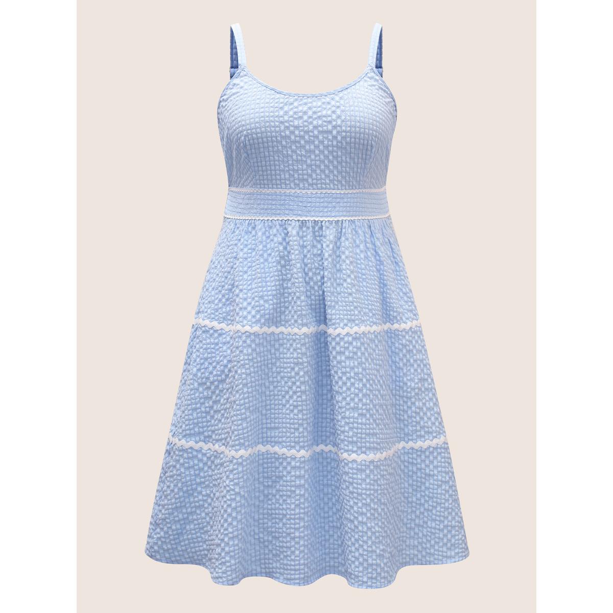 Plus Size Textured Patchwork Shirred Pocket Cami Dress LightBlue Women Casual Texture Non Sleeveless Curvy BloomChic 22-24/3X Product Image