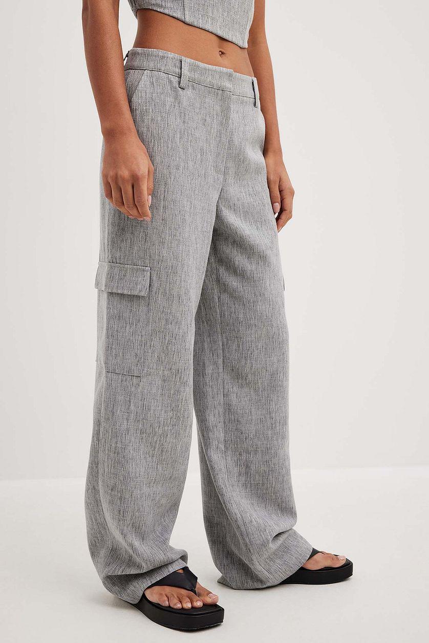 High Mid Rise Melange Cargo Pants Product Image