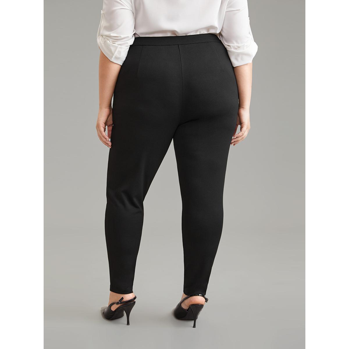 Plus Size O Ring Zipper High Rise Bodycon Pants Women Black Office Bodycon High Rise Office Pants BloomChic 22-24/3X Product Image