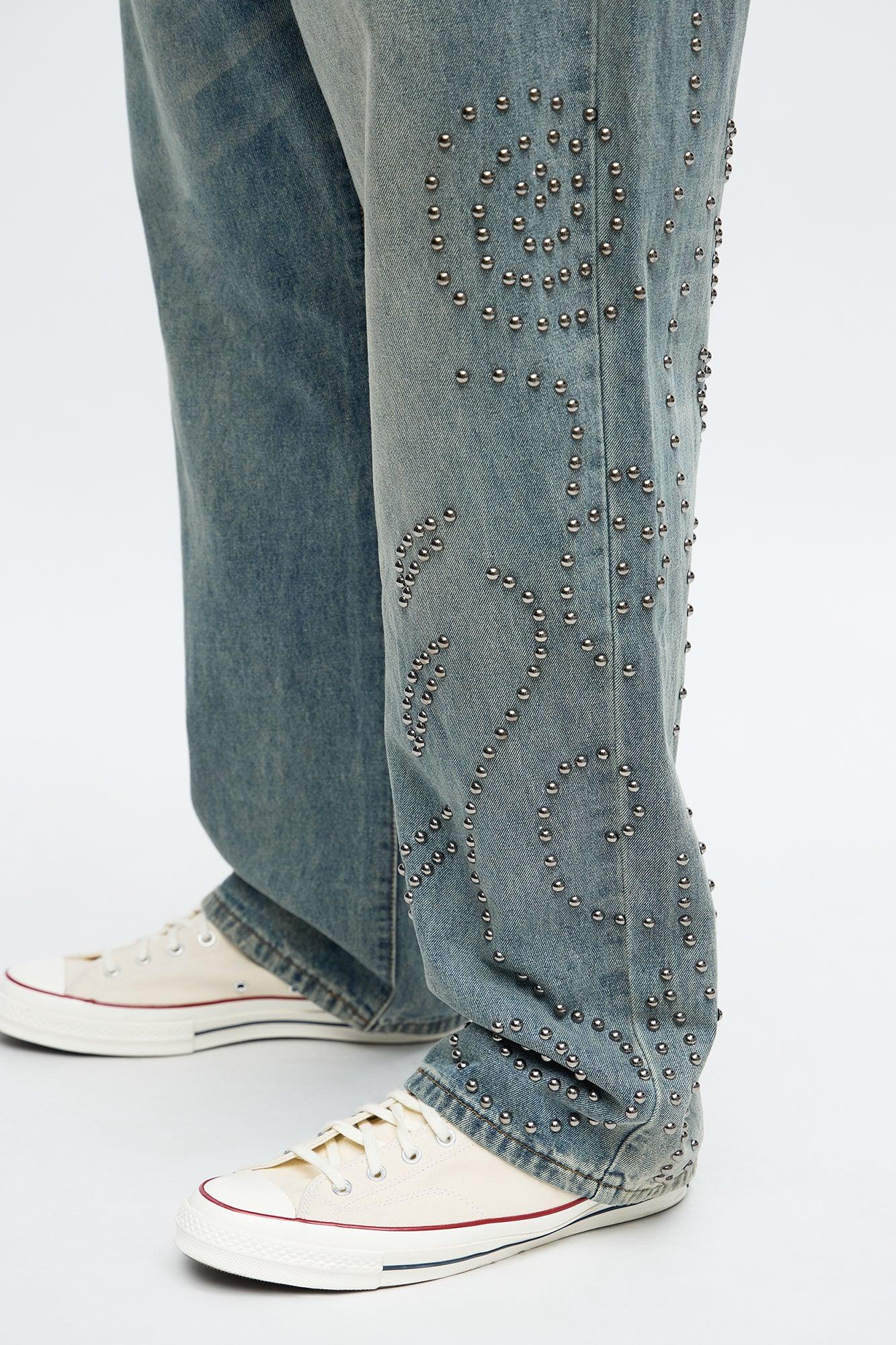 Relaxed Straight Sunshine Studs Jeans - Vintage Blue Wash Male Product Image