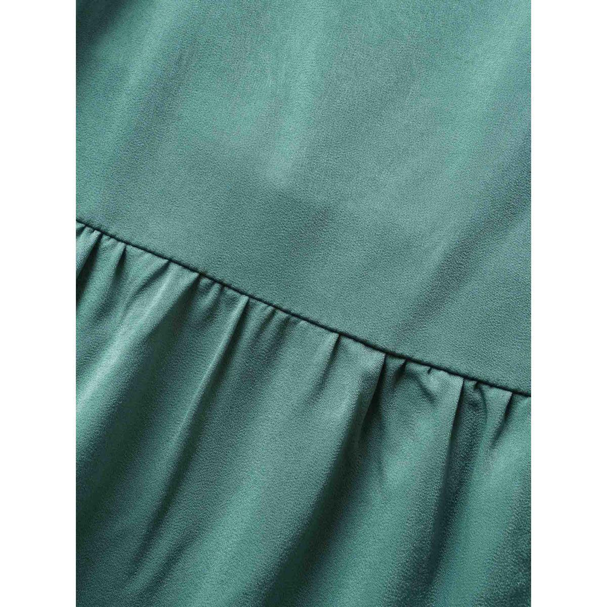 Plus Size Square Neck Plain Ruffles Gathered Belted Dress Emerald Women Elegant Gathered Square Neck Sleeveless Curvy Midi Dress BloomChic 18-20/2X Product Image