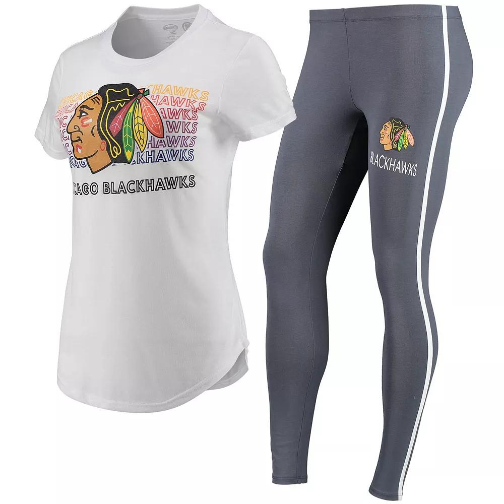 Women's Concepts Sport White/Charcoal Chicago Blackhawks Sonata T-Shirt & Leggings Set,  Product Image